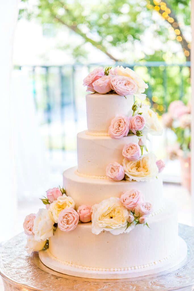 three tiered wedding cake for newly wed couples