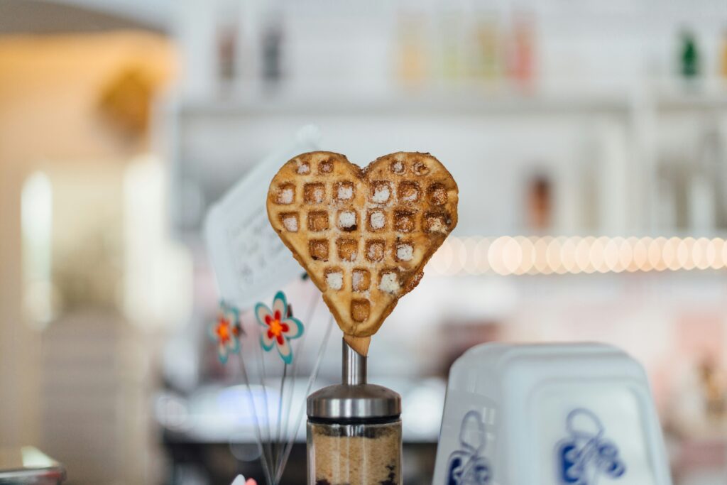 heart shaped waffle wands for wedding dessert