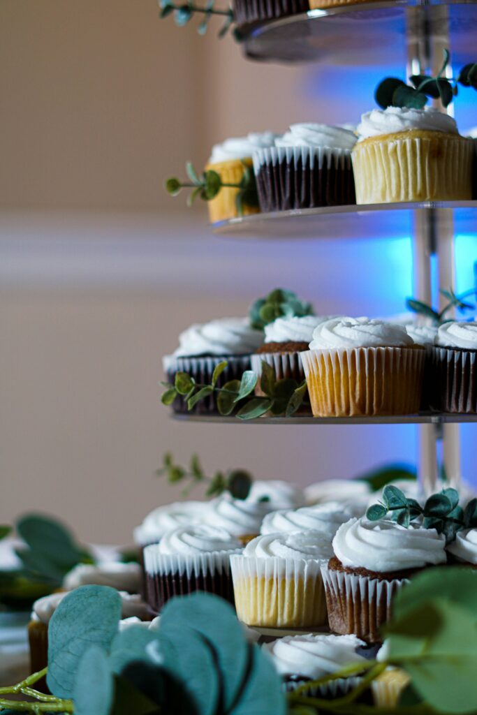 custom cupcakes on a cupcake stand