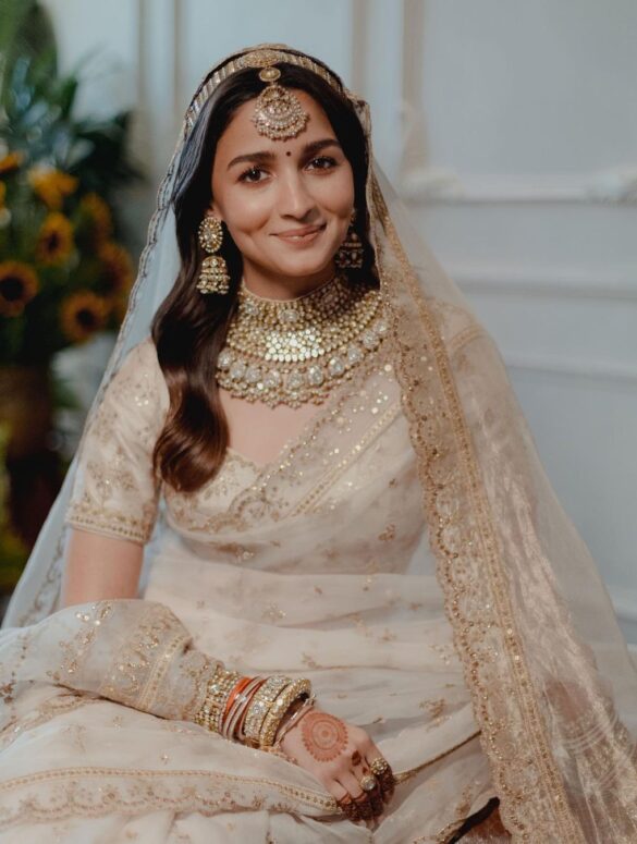 Alia Bhatt in an ivory Sabyasachi sari