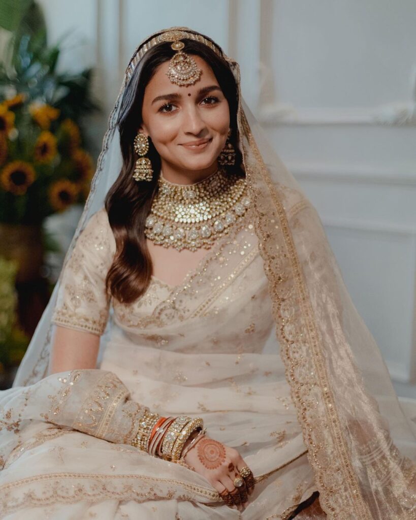 Alia Bhatt in an ivory Sabyasachi sari