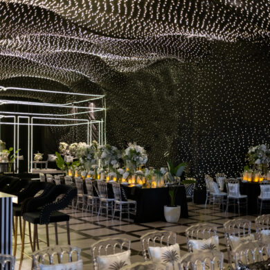 wedding decor with twinkling stars ceiling for cocktail party