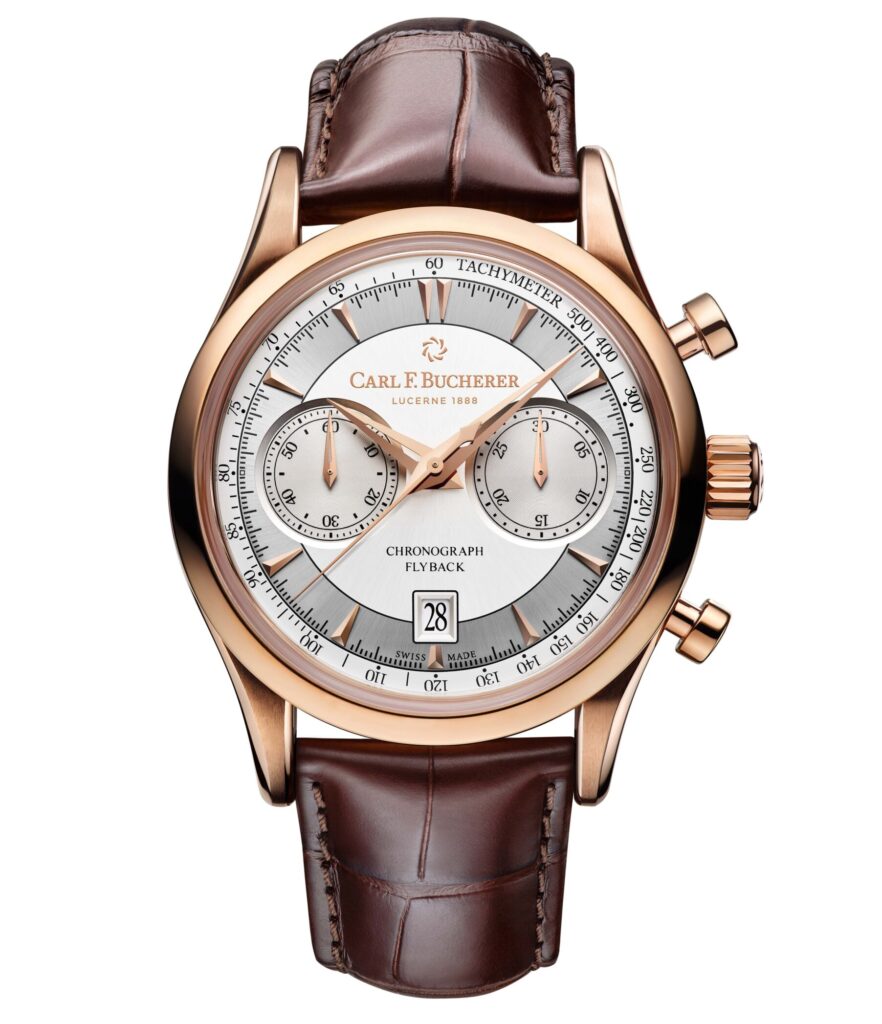 Carl F. Bucherer Manero Flyback Watch with brown belt and rose gold case