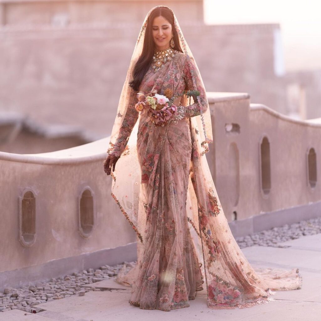 Katrina Kaif in pastel Sabyasachi sari