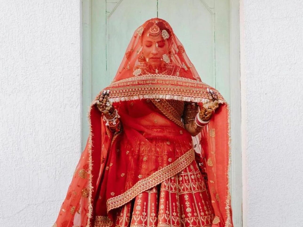 Indian bride in red lehenga