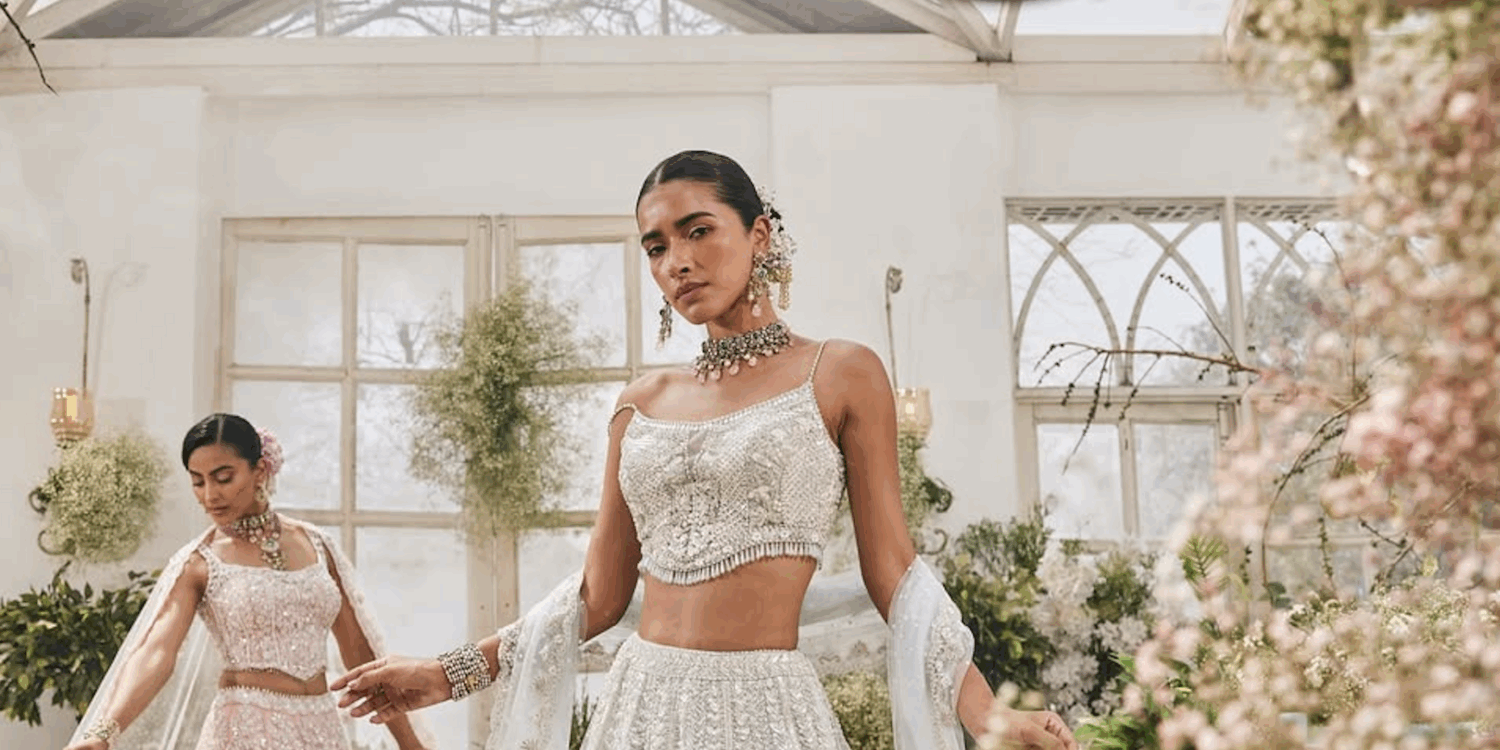 Mongas, lehenga, white lehenga, bridesmaid lehenga, effortless lehenga, lightweight lehenga, designer lehenga, yellow lehenga